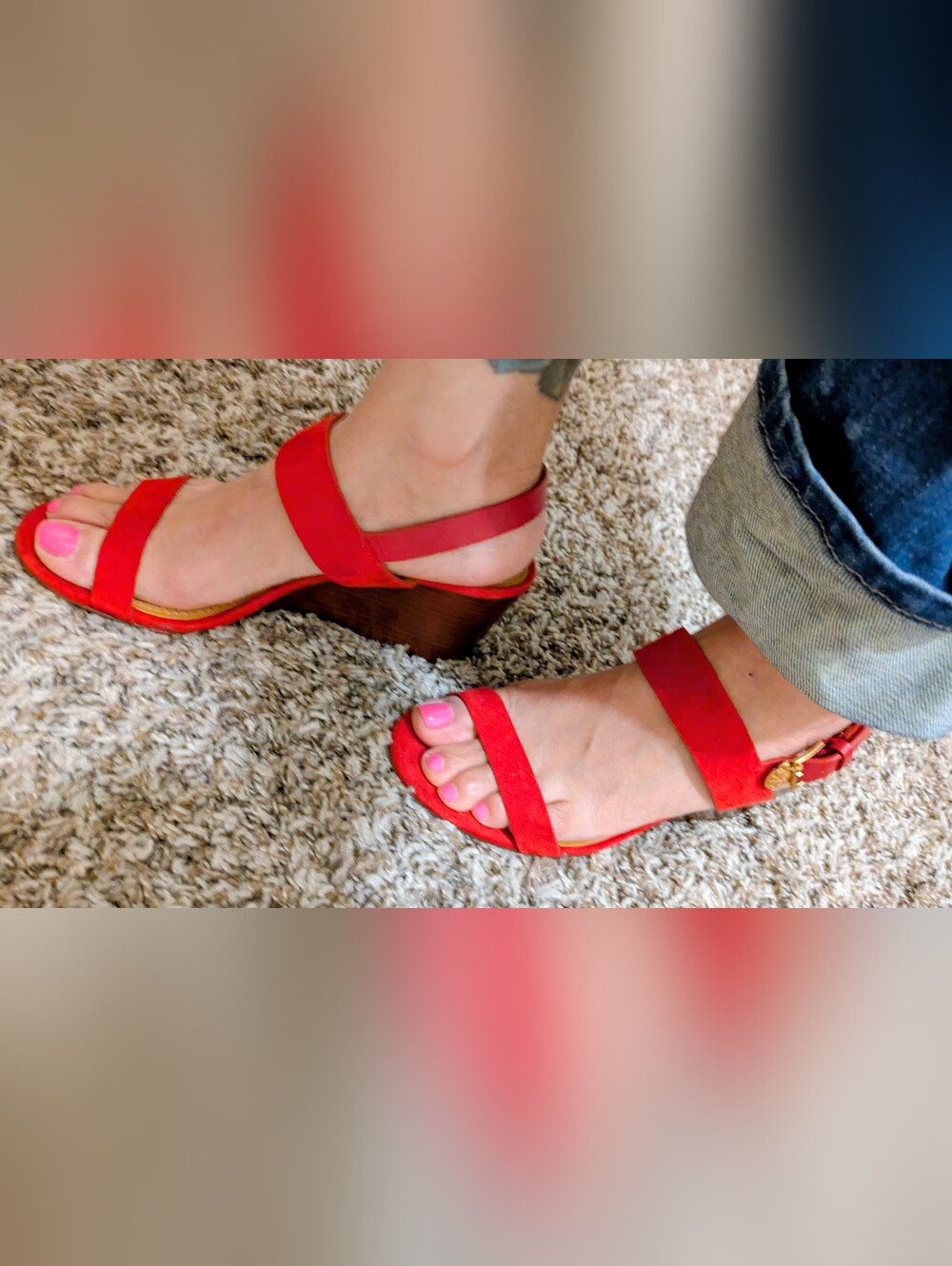 Tory Burch Red Suede Ankle-Strap Women's Sandals